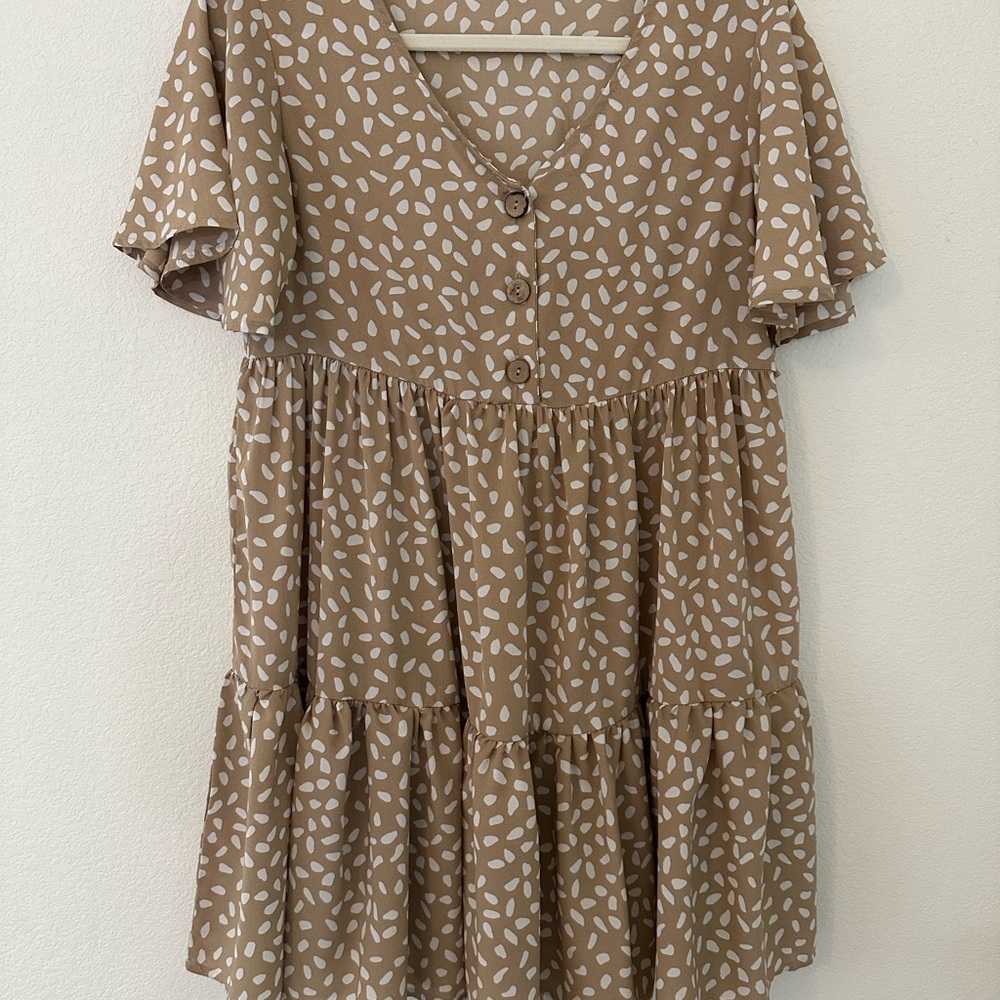 SHEIN Tan and White Patterned Dress